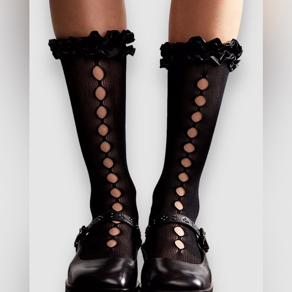 NWT Wednesday Ruffle Tall Socks - Picture 2 of 2